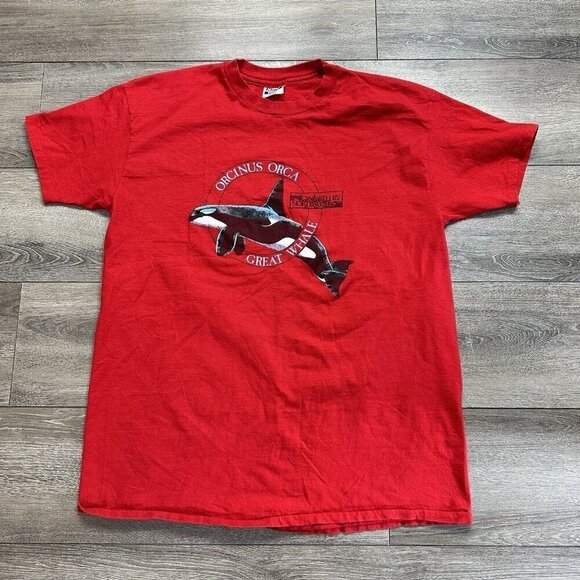Vintage Orcinus Orca Great Whale T Shirt  Size XL North By Northwest Red USA - Picture 1 of 7